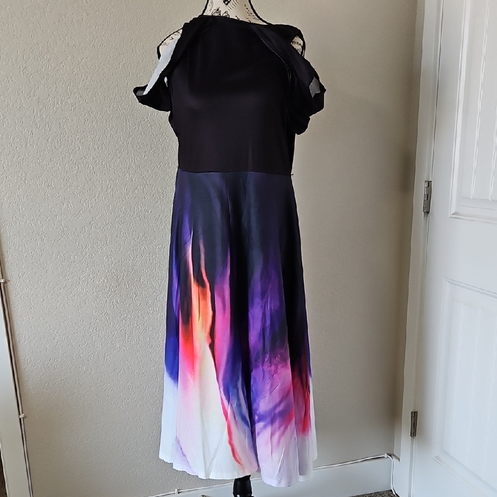 Black and Purple Cold Shoulder Midi Sundress